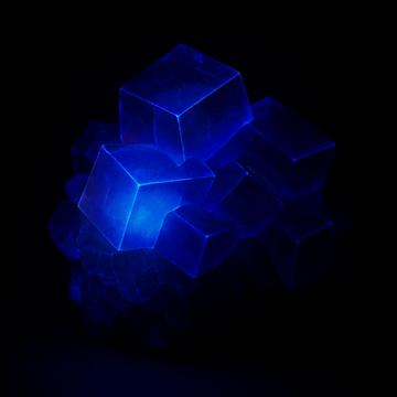 フローライト（蛍石）の標本図（AI生成・紫外線）