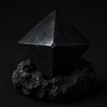 マグネタイト（磁鉄鉱）の標本図（AI生成・通常光）