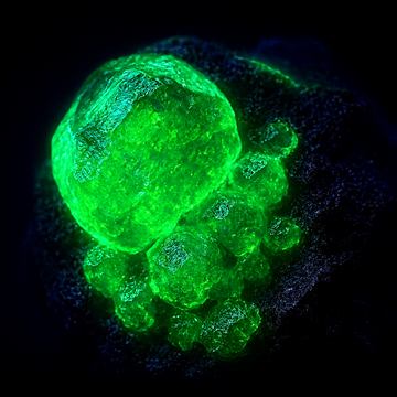 ウィレマイト（珪亜鉛鉱）の標本図（AI生成・紫外線）